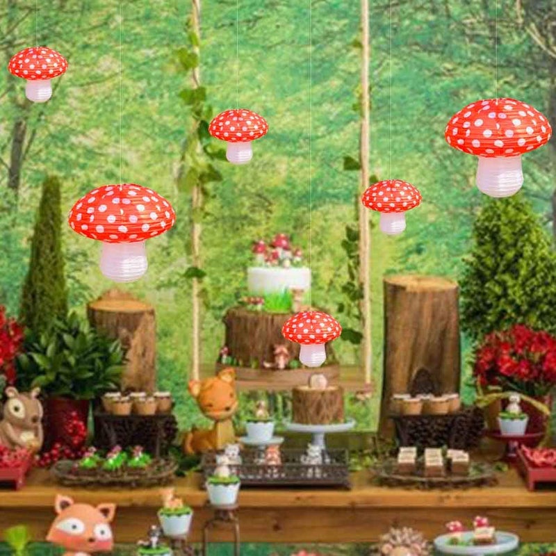Lotus Mann 3Pcs Large Mushroom Paper Lanterns for Jungle Wonderland Themed Birthday Party Decor 3D Mushroom Ornament for Baby Shower Wedding - Image 4